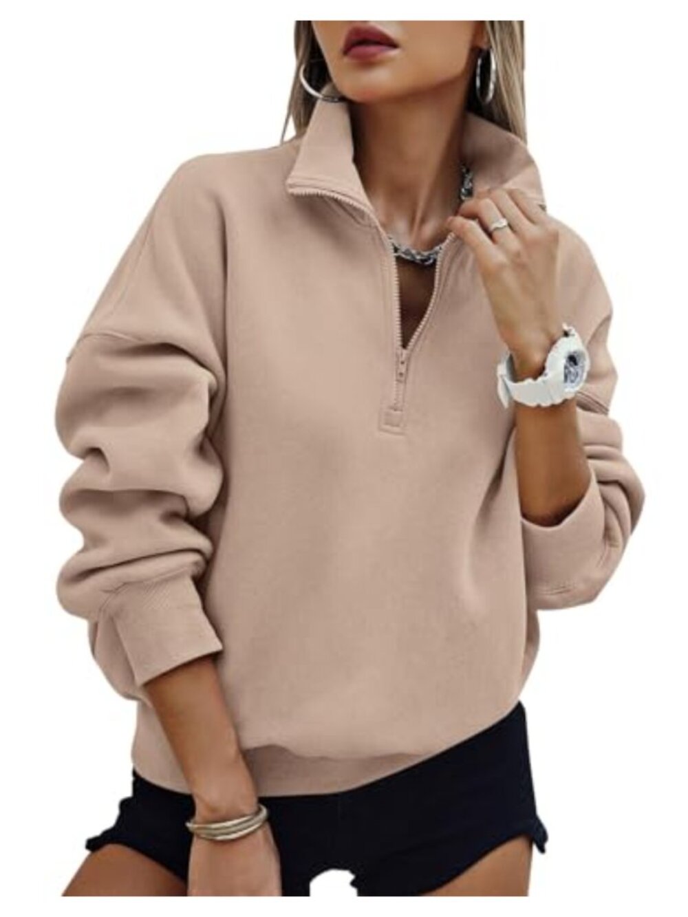 PRETTYGARDEN Women's Half Zip Oversized Sweatshirt Fleece Hoodie